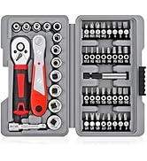 Elvesoar 48 Pcs 1/4 Inch Ratchet Socket Wrench Set and Screwdrivers Bit Set with 2" Extension Bar...