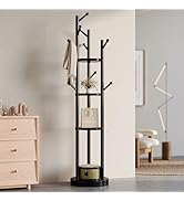 Azaeahom Solid Wood Coat Rack Freestanding, Rotating Coat Rack with 3 Shelves and 9 Hooks, Coat T...