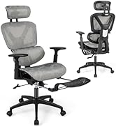 COSTWAY Ergonomic Office Chair w/Retractable Footrest, Home Mesh Chair w/Tilting Backrest &amp; Lumba...
