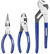 WORKPRO Pliers Set, 3-Piece Plier Tool Set with Soft Handle, 6" Needle Nose, 6" Slip Joint, 8" Gr...