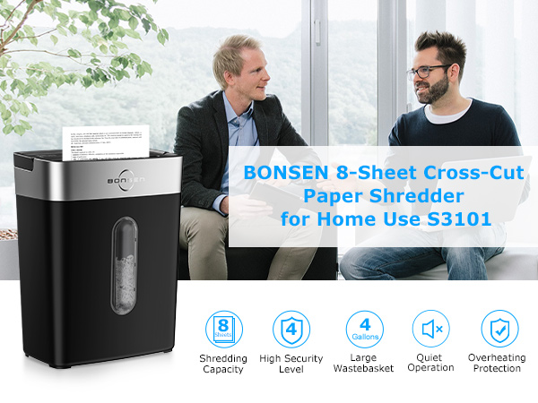 BONSEN 8-Sheet Cross-Cut Paper Shredder for Home and Small Office S3101