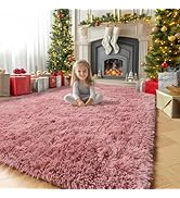 Amdrebio Blush Pink Area Rugs for Girls Bedroom, Fuzzy Furry Fluffy Kawaii Rugs for Kids Room Pla...