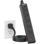 HOPOW Flat Plug Power Strip, 3 Ft Ultra Thin Extension Cord, Surge Protector with 5 Outlets &amp; 3 U...