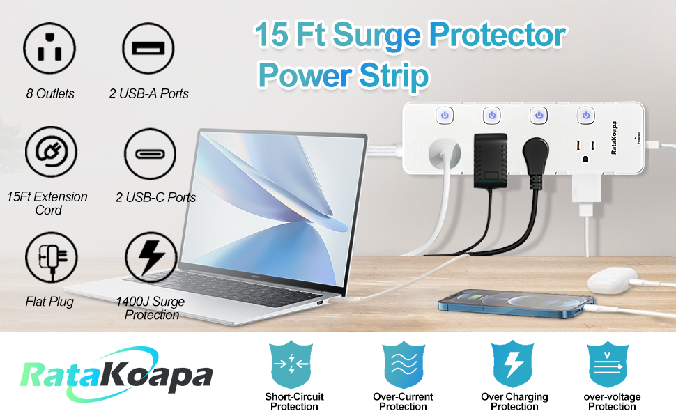 15 Ft Surge Protector Power Strip
