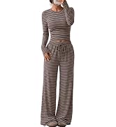 Trendy Queen Womens Striped Lounge Sets 2 Piece Matching 2026 Fall Outfits | Cute Loungewear Outf...
