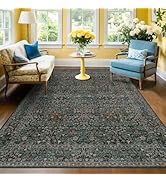 Dark Green Floral Living Room Rug 5x7 Area Rug - Vintage Forest Washable Mat for Dining Room, Bed...