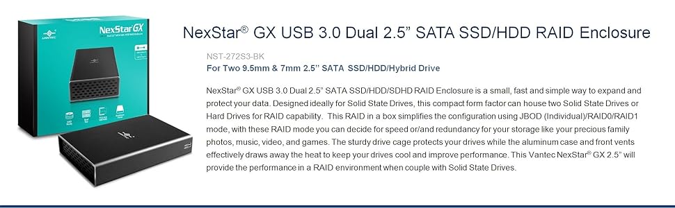Dual bay, 2.5", SSD, HDD, SATA III, RAID, GX, USB 3.0, Aluminum, two drives, JBOD, RAID0, RAID1