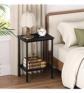 Bamboo Side Table, Narrow Entryway Table, Bedside Table, 2 Tier End Table with Storage Shelf, Bed...