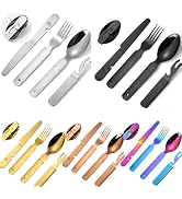 A · HOUSEWARE Portable Fork Spoon Knife Bottle Opener 4 in 1 Multi Functional Folding Flatware Si...