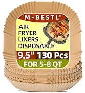 9.5 Inch Paper Air Fryer Liners Disposable,130 Pcs Square Air Fryer Parchment Liners, Suitable fo...