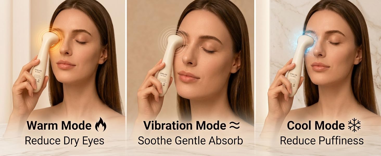 eye massager with heat and cooling for Warm Mode Reduce Dry Eyes. Cool ModeReduce Puffiness