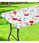 Smiry Rectangle Table Cloth Cover, Waterproof Elastic Fitted Picnic Tablecloth for 6 Foot Tables,...