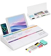 Desktop Glass Whiteboard with Storage, Weekly Calendar Desk White Board | Computer Keyboard Stand...