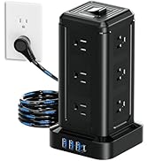 NVEESHOX Surge Protector Power Strip Tower, 10 FT Flat Plug Extension Cord with 12 AC Outlets 4 U...