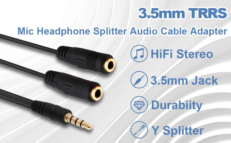 3.5mm TRRS 1male to 2 female Splitter Mic and Headphone Audio Cable