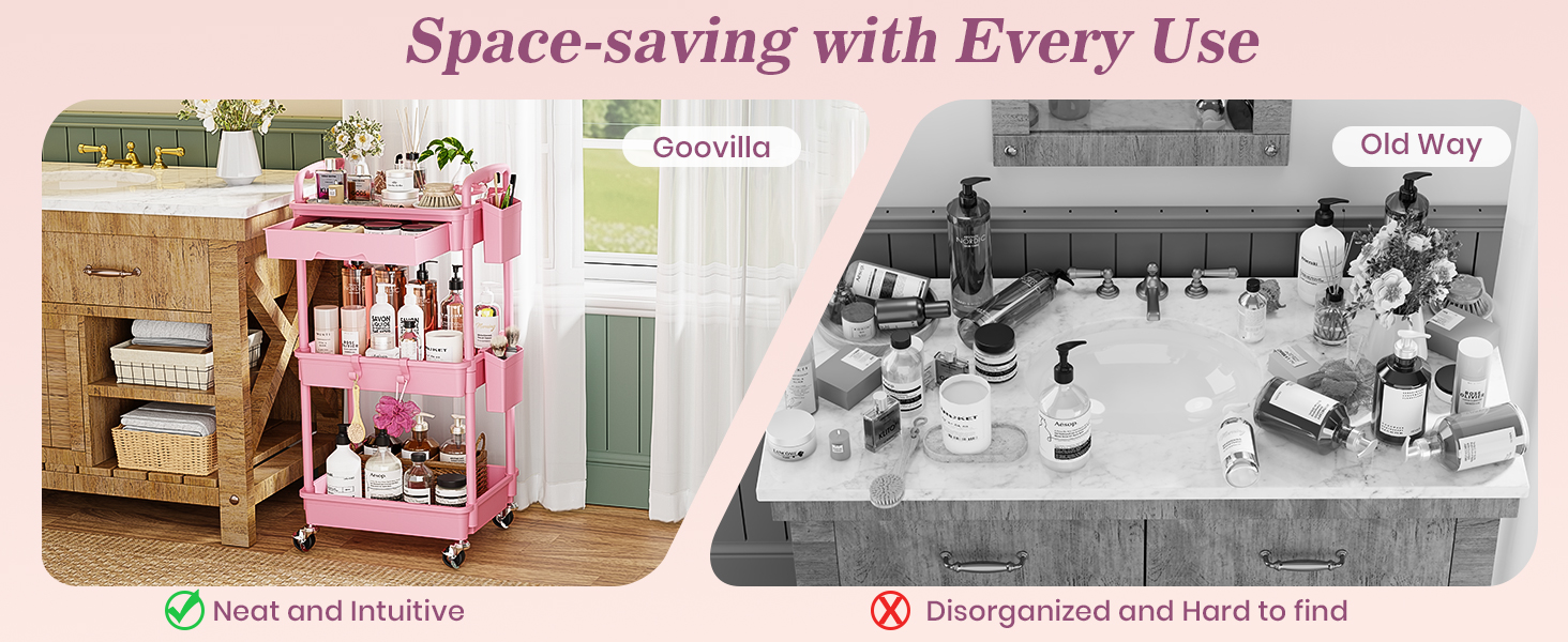 Goovilla craft cart with wheels,ditch clutter countertop,organizes various toiletries neatly