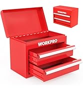WORKPRO Mini Metal Tool Box with 2 Drawers and Top Storage, Small Tool Chest with PVC Liners and ...