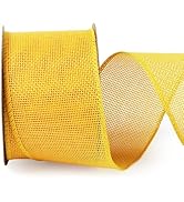 LaRibbons Burlap Ribbon Wired, 2.5 Inch x 12 Yards Yellow Burlap Fabric Ribbon for Spring Easter ...