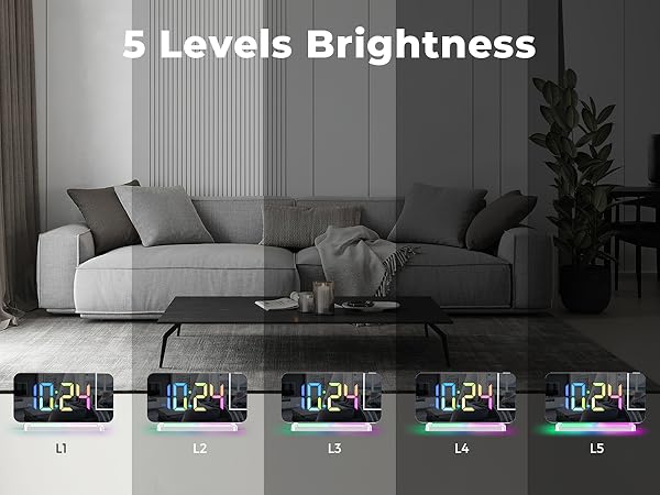 led mirror digital alarm clock with rgb night light