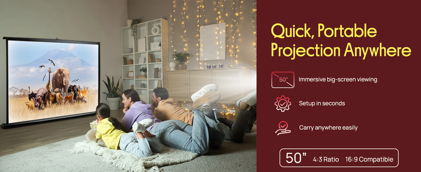 Portable Projector Screen Portable Floor Standing Fold-Out Roll-Up Tripod Manual, Mobile