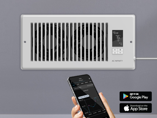 Register Booster Fan Improves Heating Cooling 10-Speed Control Bluetooth App Control