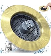 Hygie Rinse 3-in-1 Pop Up Kitchen Sink Strainer Stopper Combo, Shiny Gold Stainless Steel Shell f...