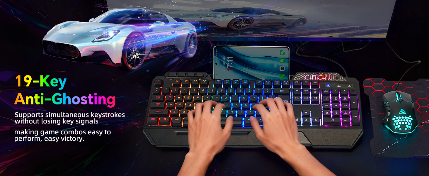 Gaming Keyboard and Mouse with 19 keys Anti-Ghosting gaming set for PC Gamer Xbox PS4 PS5 Users