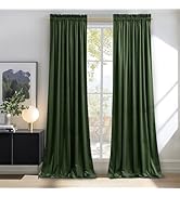 NICETOWN Olive Green Velvet Curtains 96 inch Long Blackout Room Darkening Drapes, Thermal Insulat...