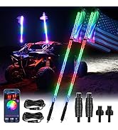 MICTUNING 2pc 3ft W1 Spiral LED Whip Lights with Flag, APP Control with RGB+IC Dream Flow Chasing...