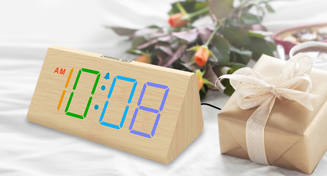 rgb wooden alarm clock