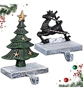 INNO STAGE Christmas Stocking Holders for Mantle Set of 2, Heavy Duty Cast lron Stocking Holder w...