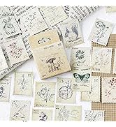138 Pcs/3 Sets Post Stamp Stickers Retro Cute Plants/Animals Decorative Sticker Square Adhesive S...
