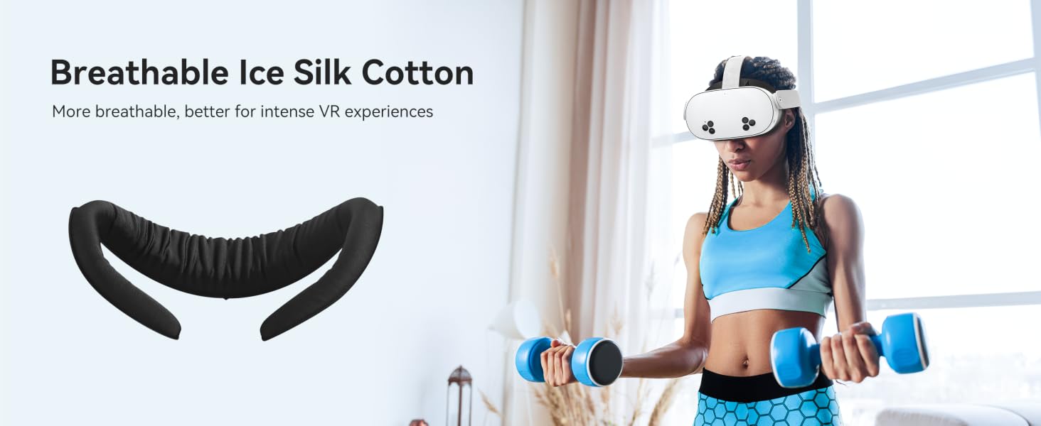 Black curved neck cushion made of breathable ice silk cotton material, shown alongside exercise context