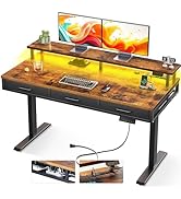 AODK Electric Standing Desk with Drawers, 55 Inch Height Adjustable Desk with Power Outlets &amp; LED...