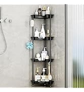 SWTYMIKI Corner Shower Organizer Stand - 4 Tier Floor Standing Shower Caddy with 4 Hooks, Plastic...