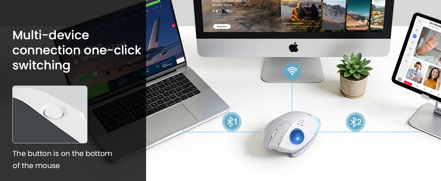 Wireless Trackball Mouse, Ergonomic Bluetooth Rechargeable Computer Mouse