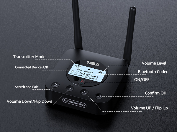 bluetooth transmitter with screen