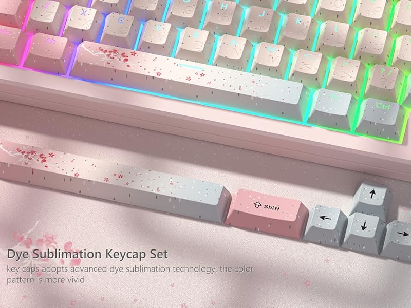 Pink Keycaps 60 65 75 100 Percent, Cute Japanese Keycaps with Shine Through