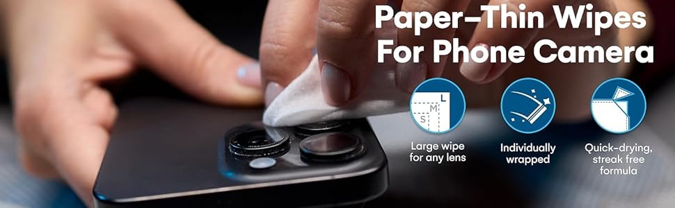 Paper thin wipes for phone camera