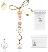 Retractable Lanyard for ID Badges,Teacher Lanyard with ID Badge Holder, Pink Daisy Wooden Beads L...