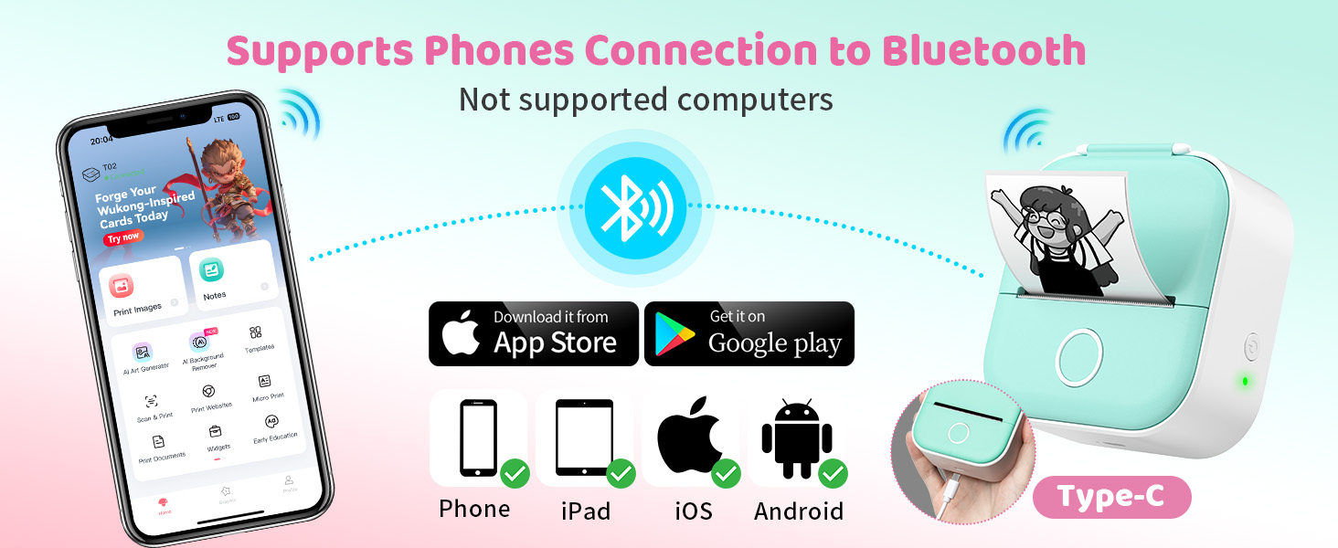 T02 Mini Sticker Printer - Wireless Sticker Maker Machine