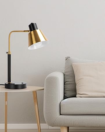 Desk Lamp with USB+Type C Port and AC Outlet Table Lamp Adjustable Head