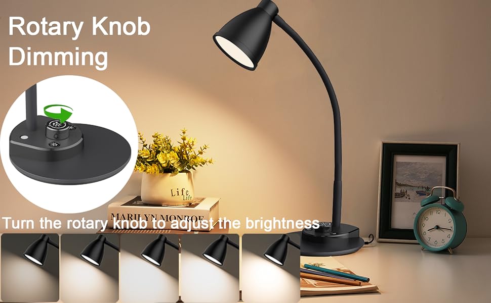 LED Desk Lamp with USB Charging Port Reading Light Task Lamp Flexible Gooseneck Table Lamp