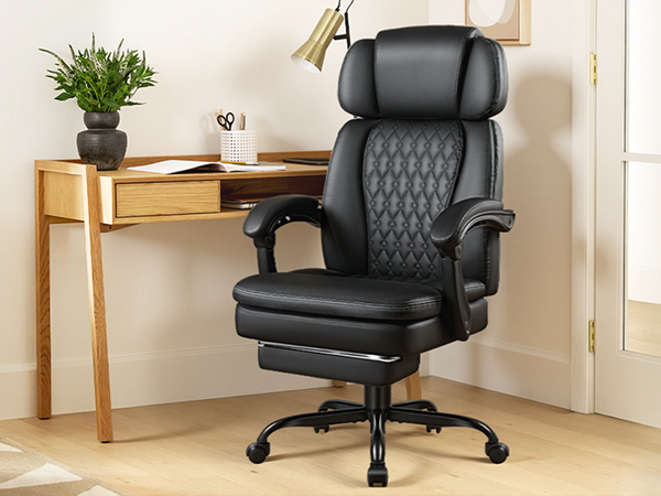 Executive Big and Tall Office Chair with Foot Rest Computer Office Chair with Adjustable Headres