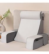 Vekkia 21" Reading Pillow for Sitting in Bed – 60° Ergonomic Wedge Back Pillow, XL Side Pockets, ...