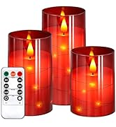 NURADA Flickering Flameless Candles: Built-in Star String Lights Battery Operated LED Pillar Cand...