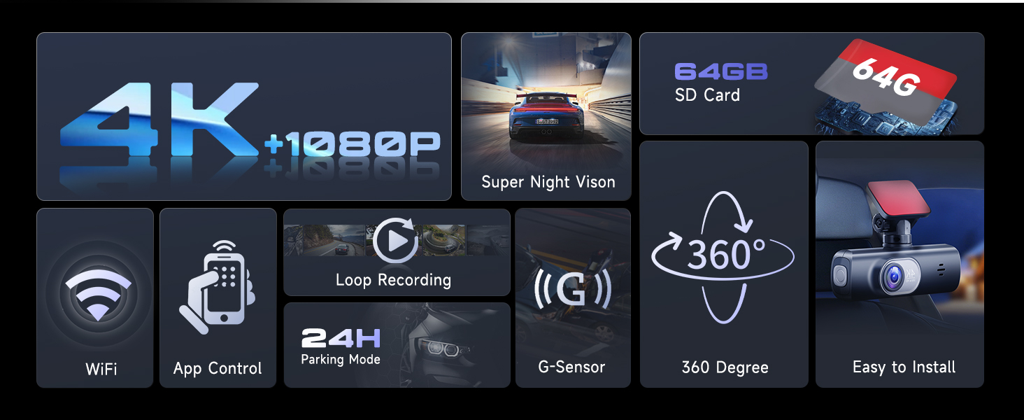 Dash Cam 4K Front and Rear Full HD Dash Camera for Cars