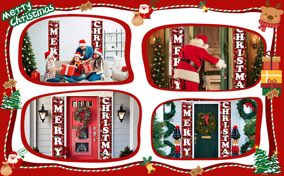 B08LB5PLJN MERRY CHRISTMAS Hanging Banner Porch Sign