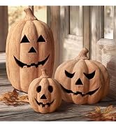 Fall Decor - Halloween Decorations - 7.5“H Handmade Terracotta Pumpkin Jack O' Lantern Outdoor In...