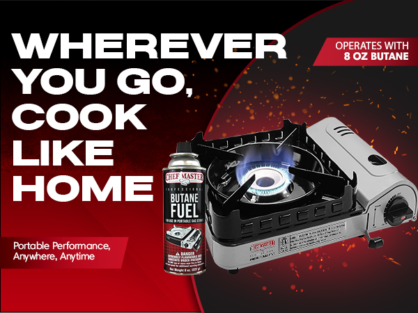 15,000 BTU Portable Butane Camping Stove COMBO with 4 x 8oz. Butane Fuel Canister